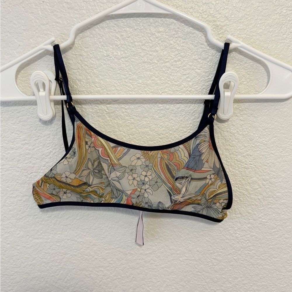 Victoria's Secret Floral Bralette Blue Yellow Pink Scoop Neck XS